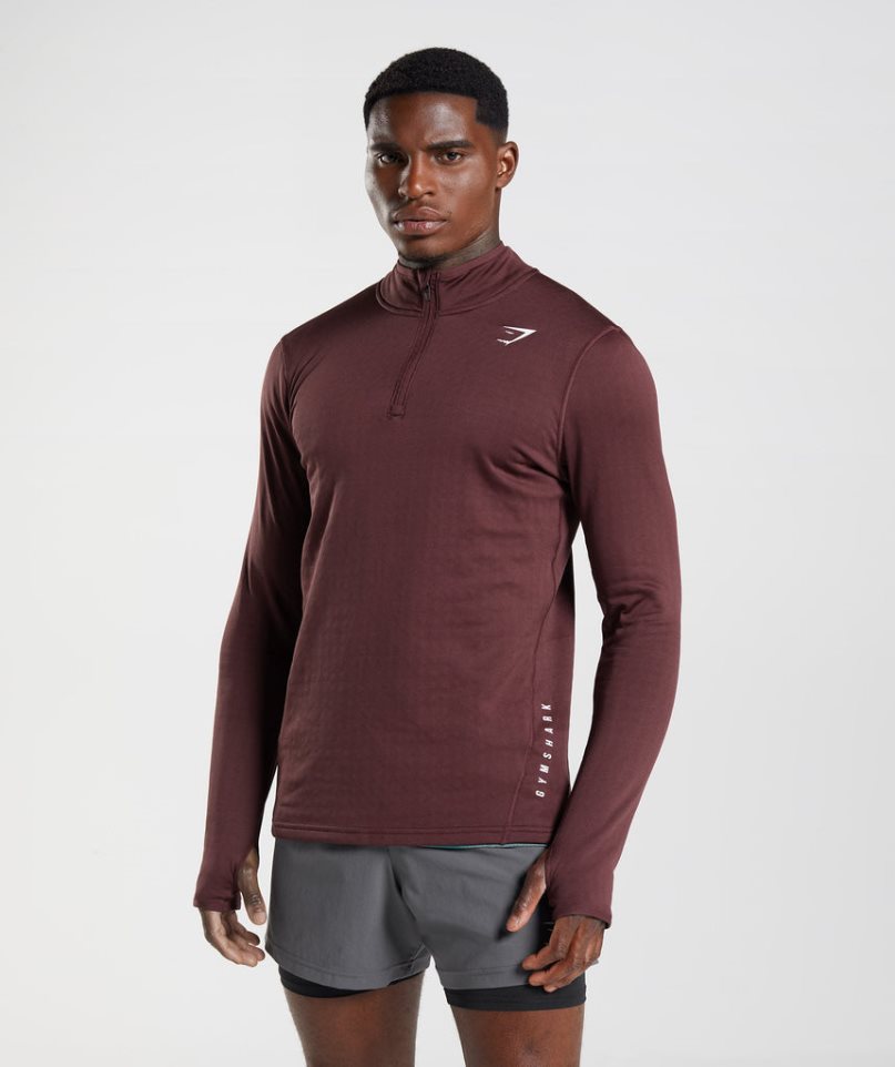 Men\'s Gymshark Sport 1/4 Zip Sweatshirts Burgundy | CA 60A83D